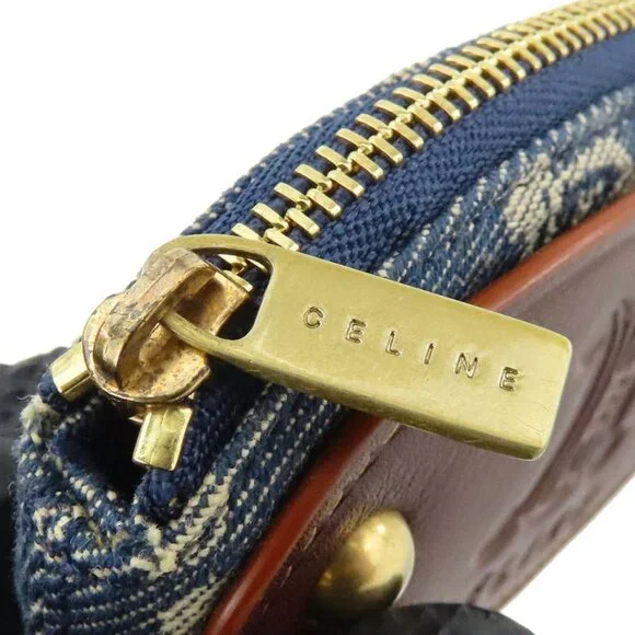Celine Coin Case Macadam Denim Leather Blue Brown Gold Hardware Key Ring Small - Picture 5 of 9
